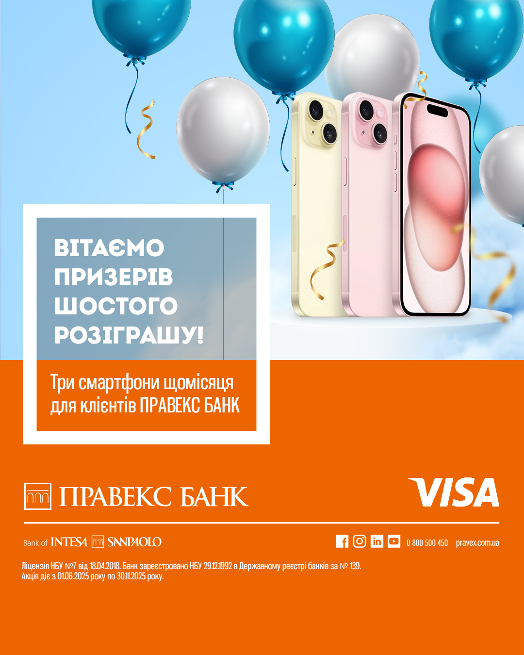 Congratulations to the winners of the sixth drawing of the PRAVEX BANK and Visa Promotion: iPhone 15 is looking for its owner